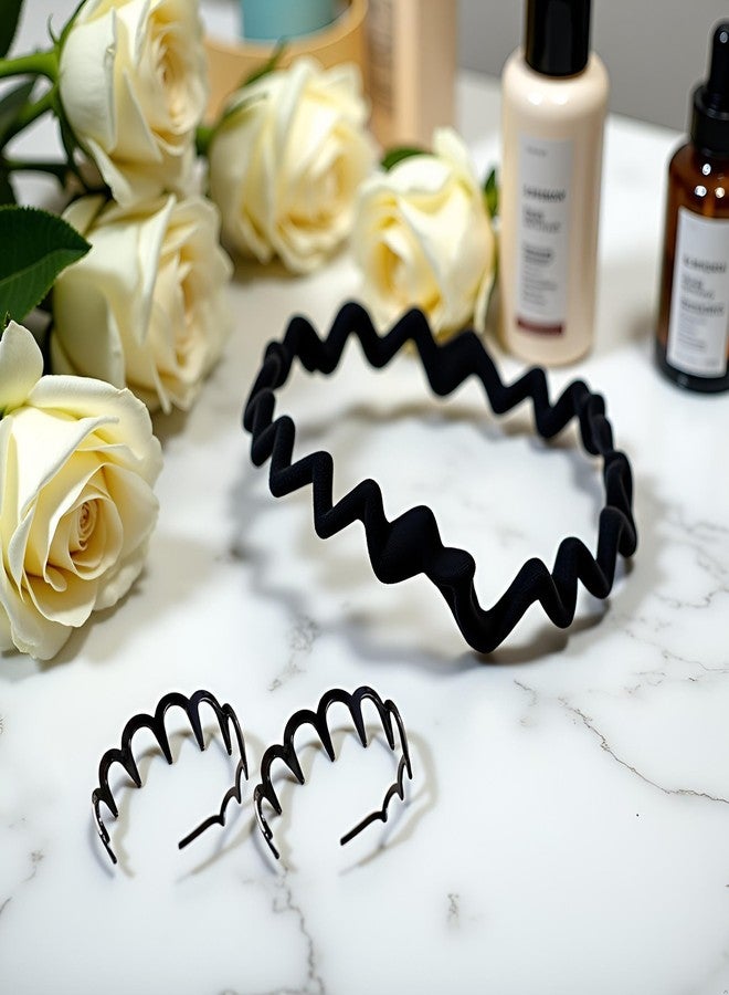Mozff 2 Pcs Zig Zag Headbands for Women Men Girls, Plastic Hairbands with Teeth Fashion Non Slip Hair Comb Headbands (Black) - Image 4